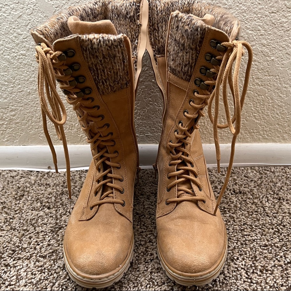 CLIFFS by WHITE MOUNTAIN | 12-inch lace-up boots with knit cuffs and side zip